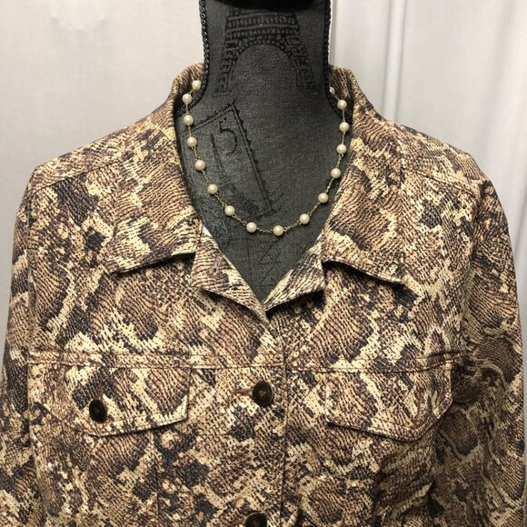 Denim 24/7 Jacket Womens Size 26W Reptile Print Trucker Style Button Up Casual - Picture 2 of 8
